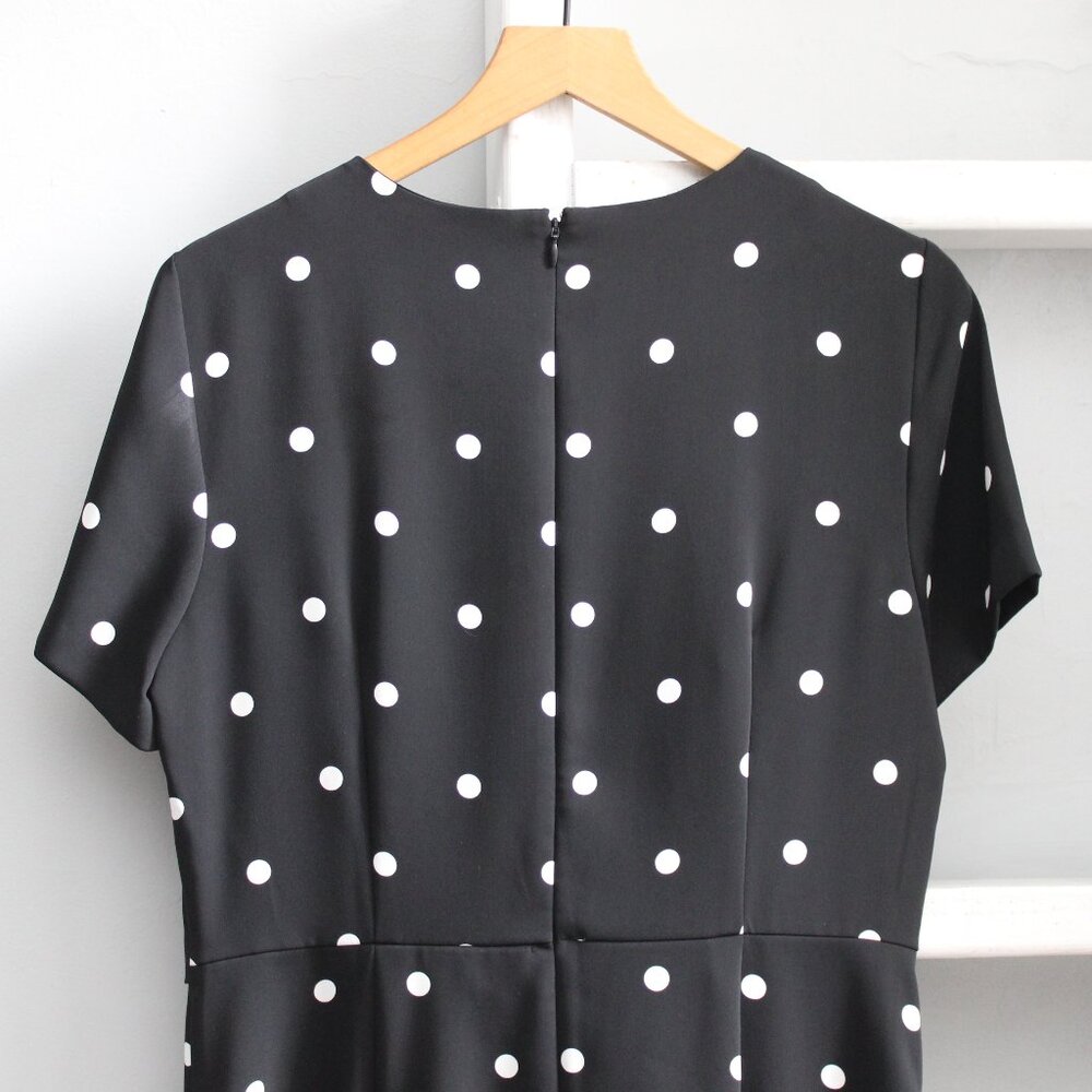 Ann Taylor Black White Polka Dot Tie Front T-Shirt Shift Short Sleeve Dress 10 - Picture 6 of 8